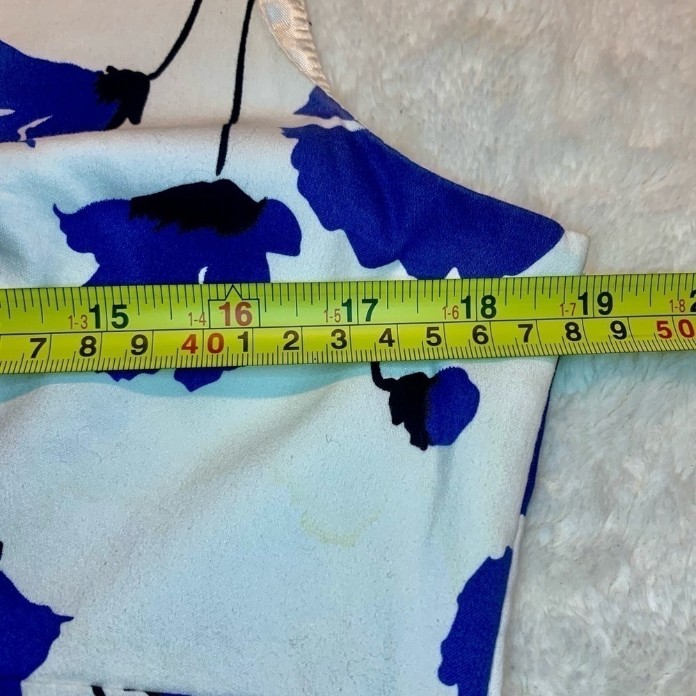 Spense Dress Missy Sz 12 White Blue Floral Cotton Sleeveless Faux Wrap Summer - Picture 13 of 16